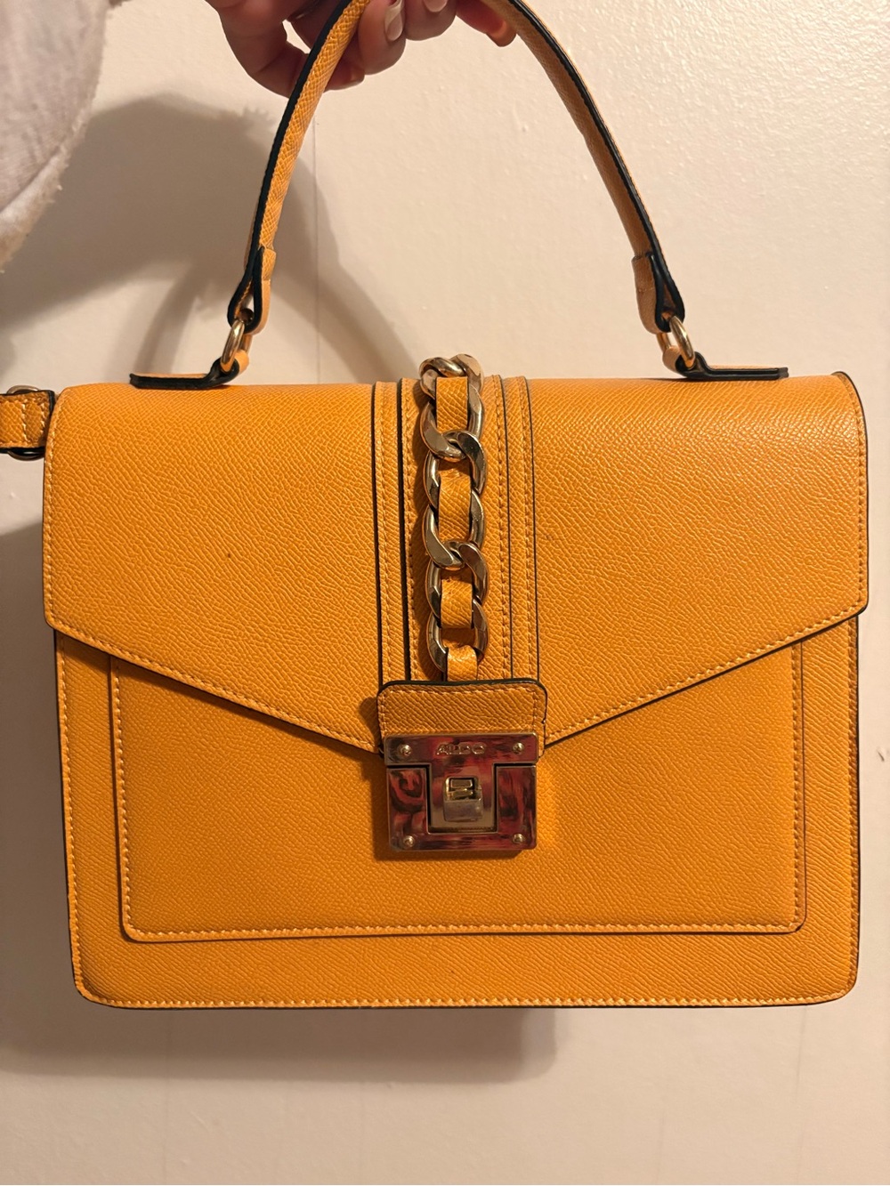Aldo Yellow Chain-Accent Top Handle Satchel